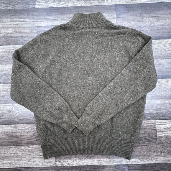 Orvis Sweater Men L (M Fit) Green Orange Merino Wool Knit Sweatshirt Quarter Zip - Picture 4 of 7